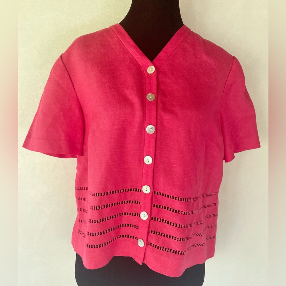CYNTHIA HOWIE MAGGIE BOUTIQUE PETITES Short Sleeve Button Down Blouse Pink Sz 6P